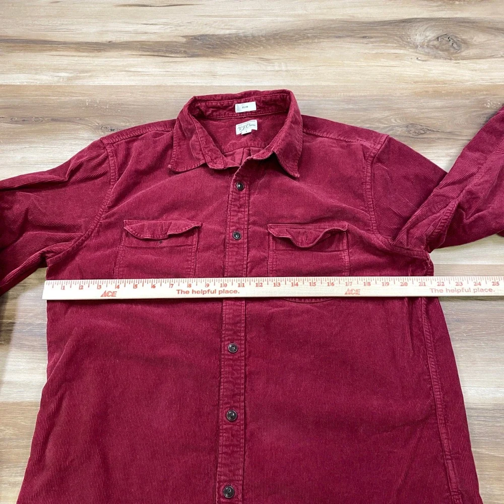 J. Crew Corduroy Work Shirt Mens L Slim Heritage Cotton Chest Pockets Burgundy